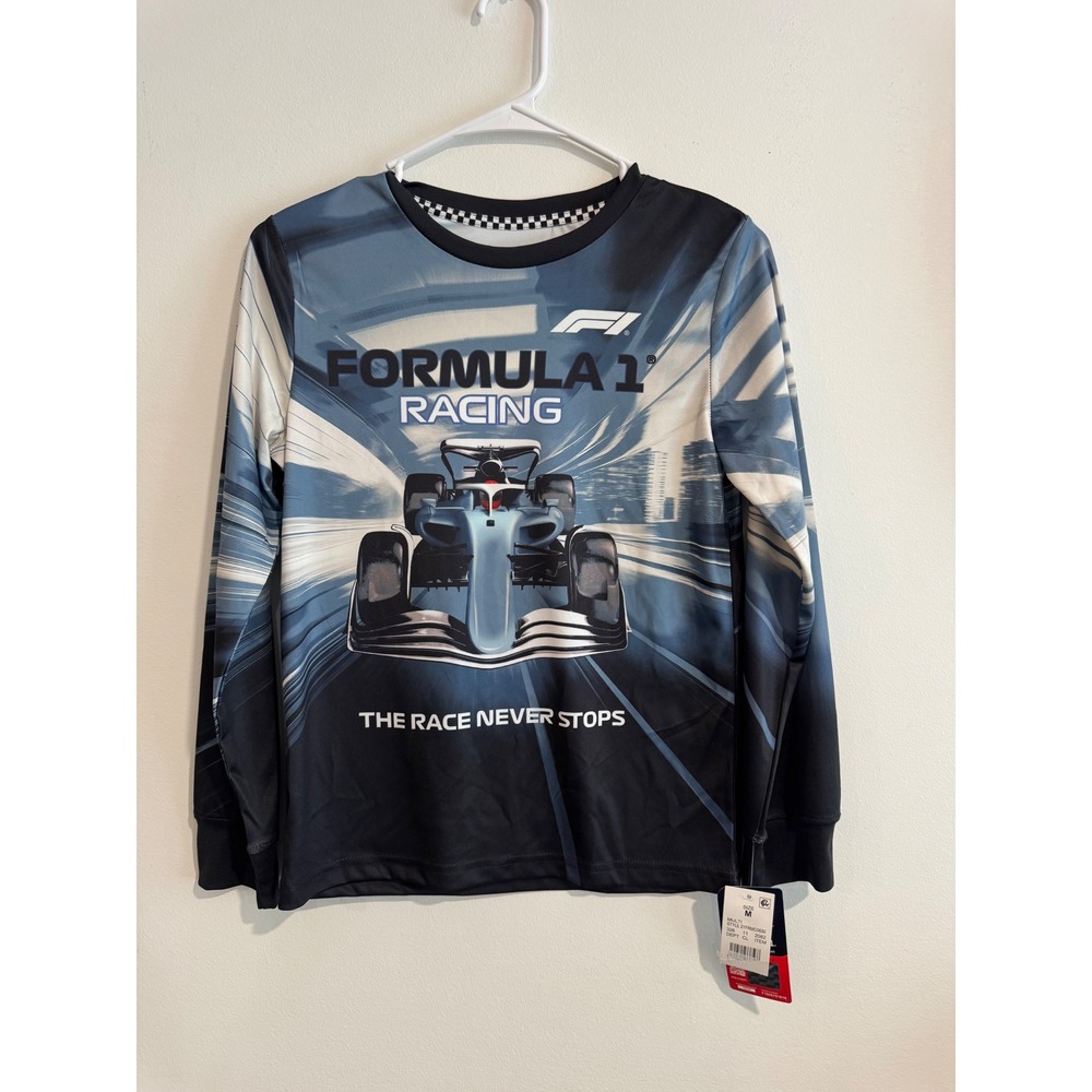 Formula 1‎ Racing Graphic Long Sleeve Shirt Kids Size Medium Blue F1 Car Print